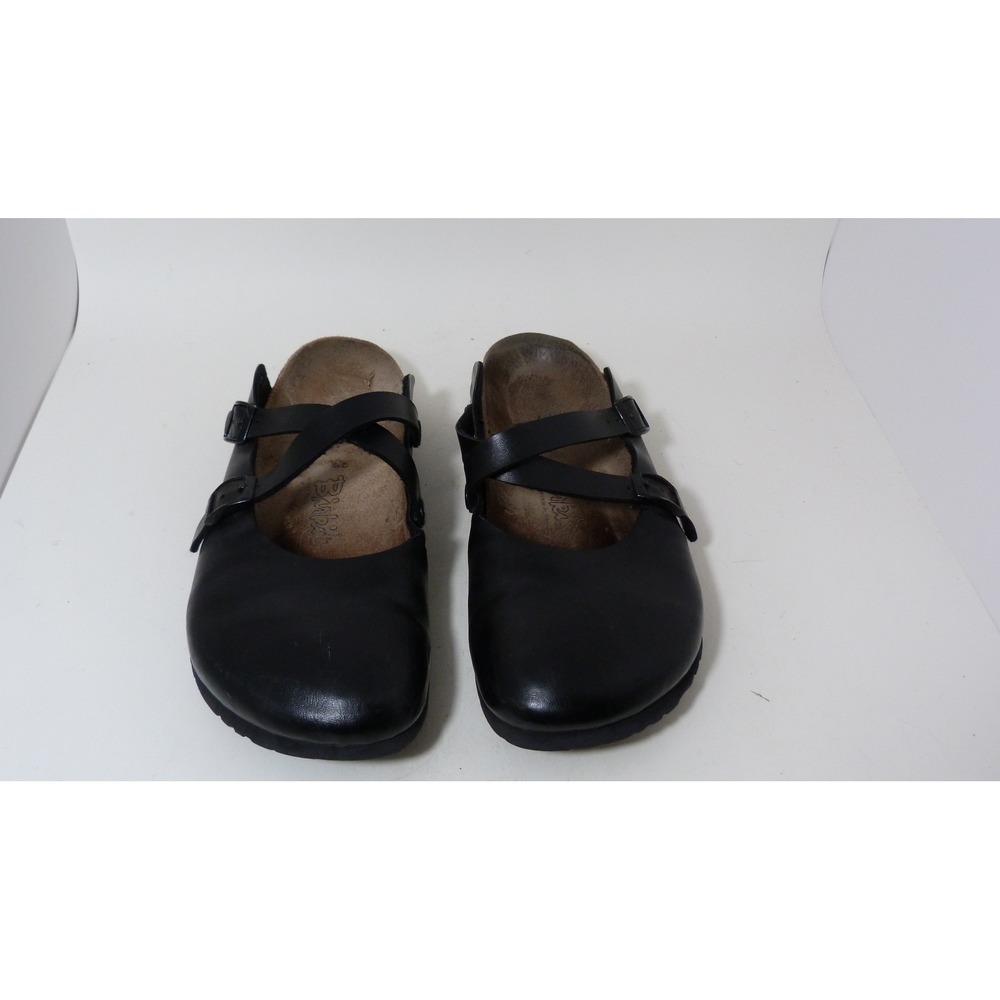 Birki's Birkenstock Black Leather Mary Jane Clogs Double Strap Buckle Size 40